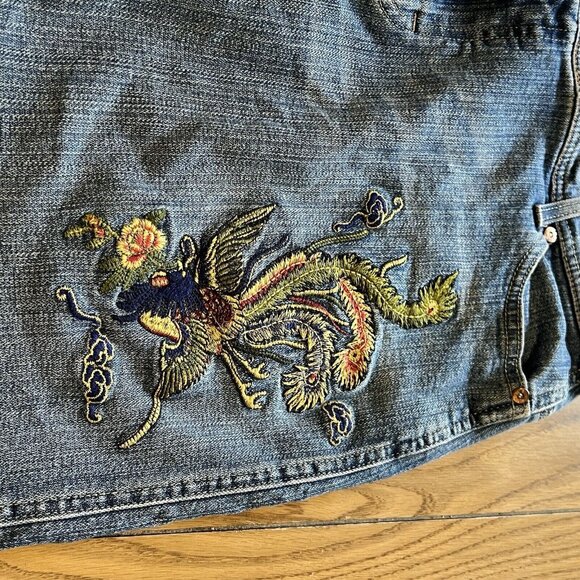 Lee Jeans Lee 1889 Blue Denim Embroidered Peacock Mini Skirt Size 17M Western - Picture 6 of 12